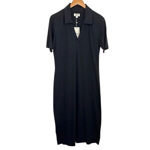 Pact Organic Womens Cotton Midi Polo T-Shirt Dress Sz Medium Black Short Sleeve